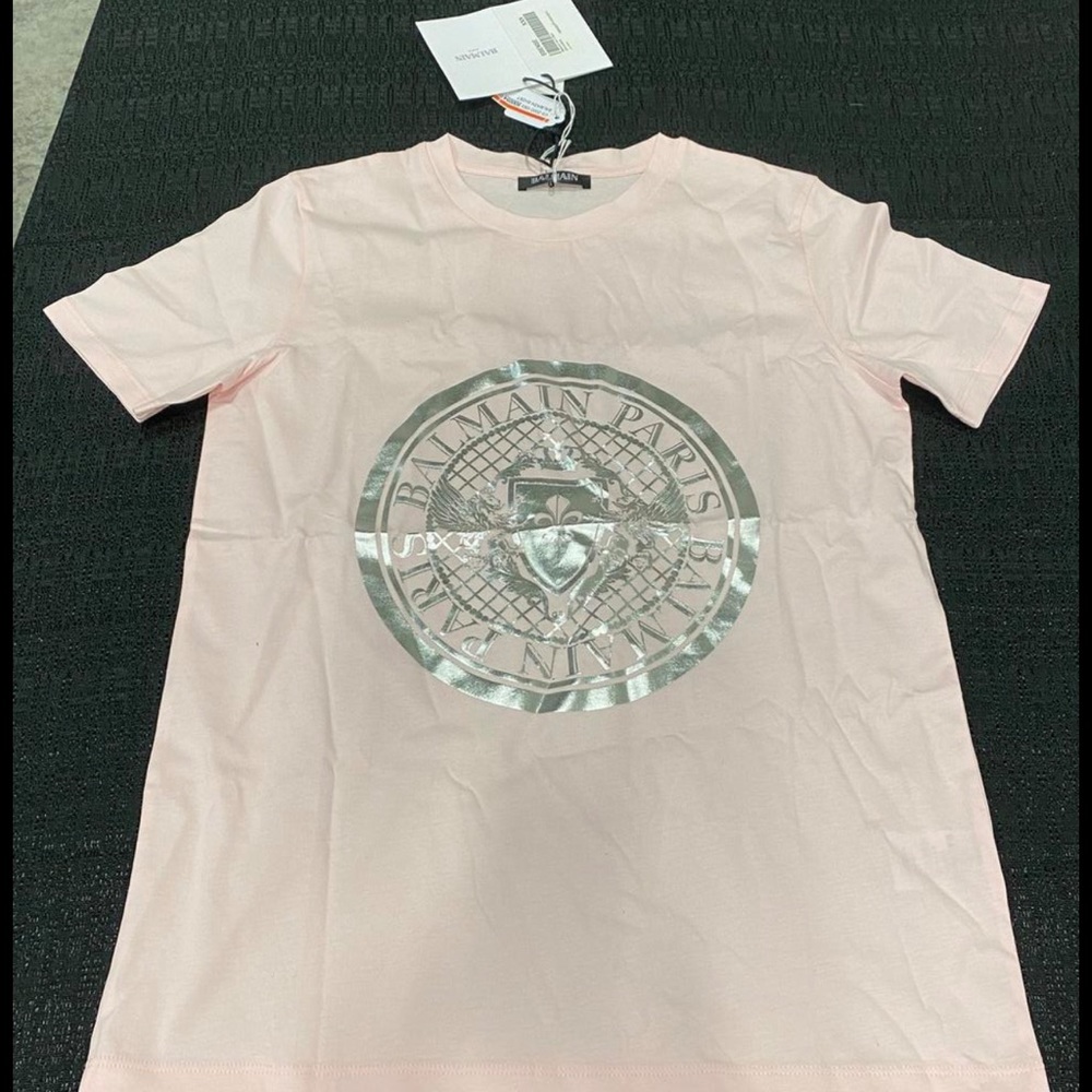 Balmain Coin T-Shirt, model no. SF213641241, pink cotton blend with silver